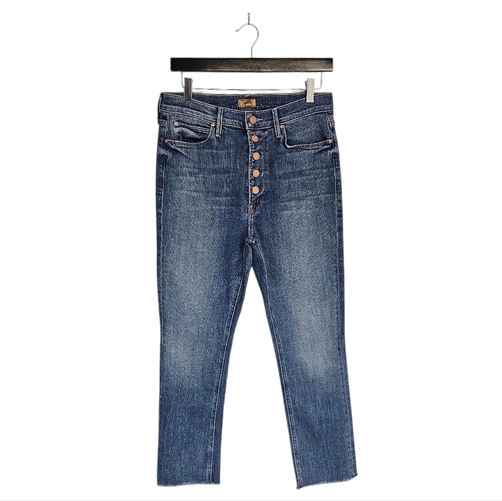 MOTHER The Pixie Dazzler Ankle Fray‎ High Rise Straight Leg Flared Blue Jeans 30